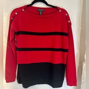 Ralph Lauren Red and Black With Gold Buttons Women's Sweater (M)